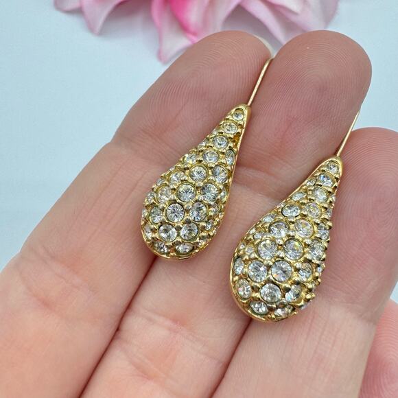 Vintage Swarovski Pave Teardrop Earrings Gold Filled Earwires Swan Signed Bridal - Picture 6 of 13
